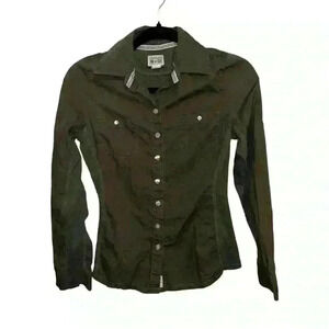 Converse One Star Green Long Sleeve Button Up Roll Shirt Blouse Top Women’s XS